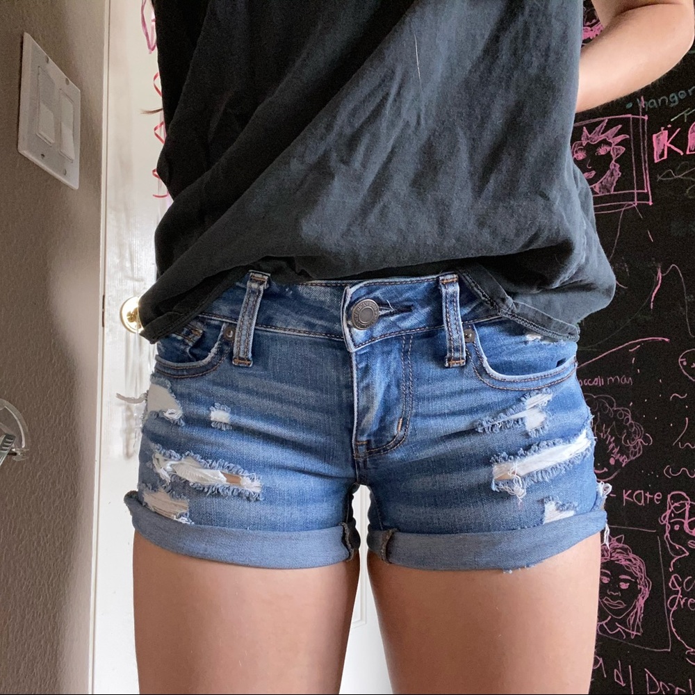 Dark ripped jean shorts